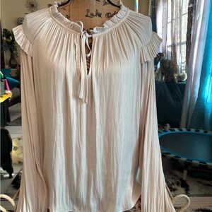 GAP Cream Ruffle-Tie Long Sleeve Blouse